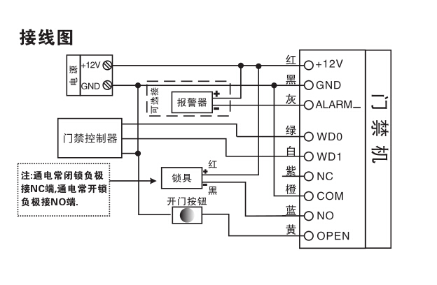 金属指纹机接线图